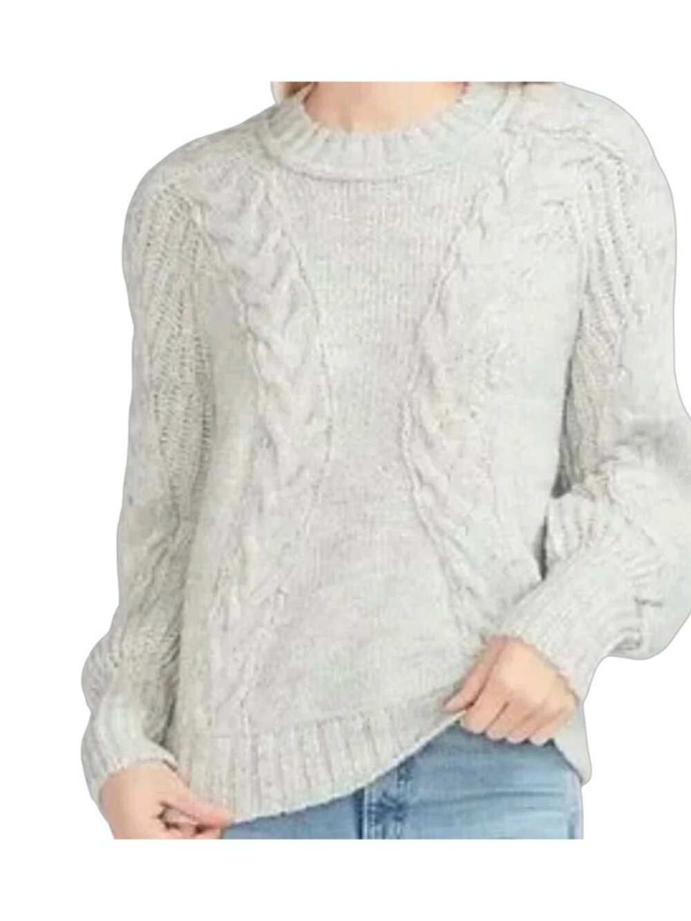 NEW Express Chunky Cable Knit Balloon Long Sleeve Crew Neck Pull Over Sweater XS
